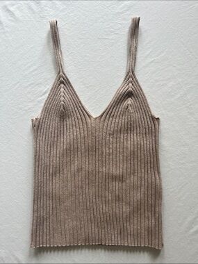 H&M Ribbed V-Neck Cami Tank - Taupe Beige